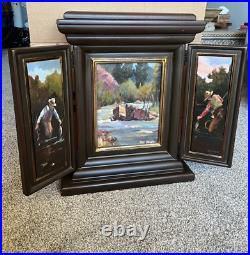 4 Peggy Everett Oil paintings In 3 Panel Display Box Fishing