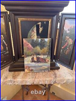 4 Peggy Everett Oil paintings In 3 Panel Display Box Fishing