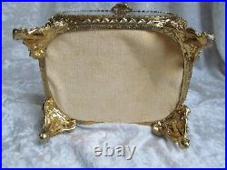 Antique Filigree Ormulo Jewelry Display Box Casket With Beveled Glass Panels