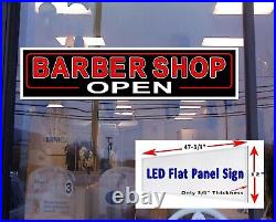 BARBER SHOP Open Led flat panel light box window sign 48in x 12in