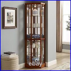 Lighted Curio Cabinet Corner Display Cabinet with Adjustable Glass 6 Shelves