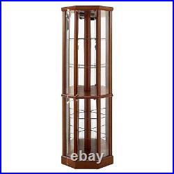 Lighted Curio Cabinet Corner Display Cabinet with Adjustable Glass 6 Shelves