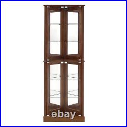 Lighted Glass 3-Sided Corner Display Curio Cabinet Furniture Home Living-Walnut