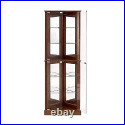 Lighted Glass 3-Sided Corner Display Curio Cabinet Furniture Home Living-Walnut