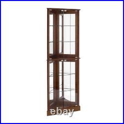 Lighted Glass 3-Sided Corner Display Curio Cabinet Furniture Home Living-Walnut