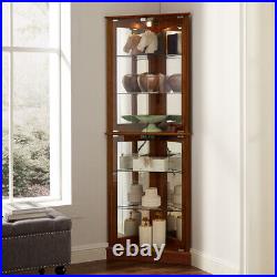 Lighted Glass 3-Sided Corner Display Curio Cabinet Furniture Home Living-Walnut