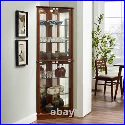 Lighted Glass 3-Sided Corner Display Curio Cabinet Furniture Home Living-Walnut