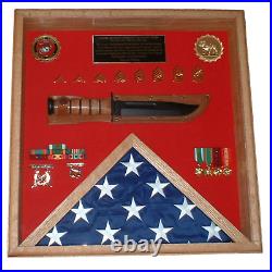 Military Shadow Box Display Case 24 x 24 Square Red Oak