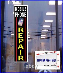 Mobile Phone Repair Led flat panel light box window sign 48x12 vertical