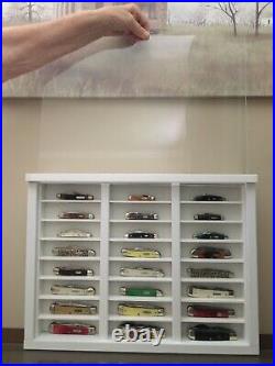 Pocket knife display case wood pvc plexiglass with box compartment app. 15x20x4