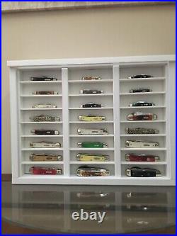 Pocket knife display case wood pvc plexiglass with box compartment app. 15x20x4