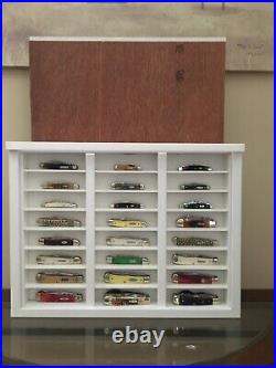 Pocket knife display case wood pvc plexiglass with box compartment app. 15x20x4