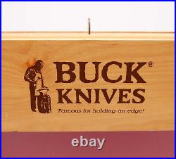 Vintage BUCK KNIVES Store Display Case wood with red velvet panel Beautiful