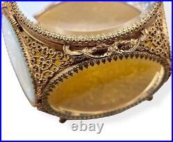 Vtg Large 5 Sided Gold Ormolu Filigree Glass Paneled Jewelry Casket Display Box