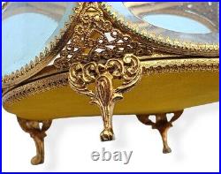 Vtg Large 5 Sided Gold Ormolu Filigree Glass Paneled Jewelry Casket Display Box